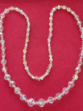 Vtg Aurora Borealis Graduated Faceted Bead Necklace Single Strand Claspless 26"